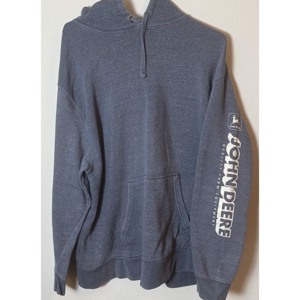 John Deere Men's 2XL Pullover Hoodie Gray Logo Sleeve Workwear Flaw